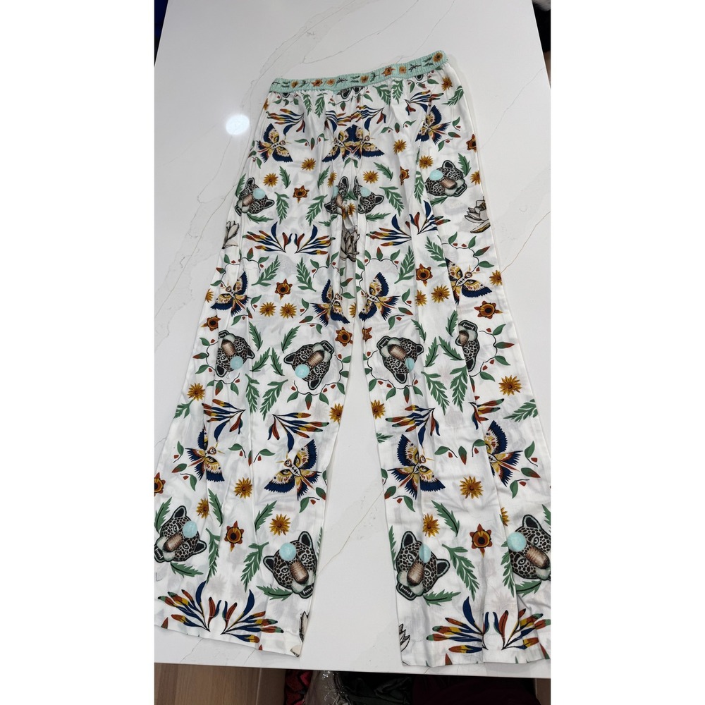 Anthropologie LyreBird Wide Leg Lounge Pants Leopard Print White Multi Small NWT